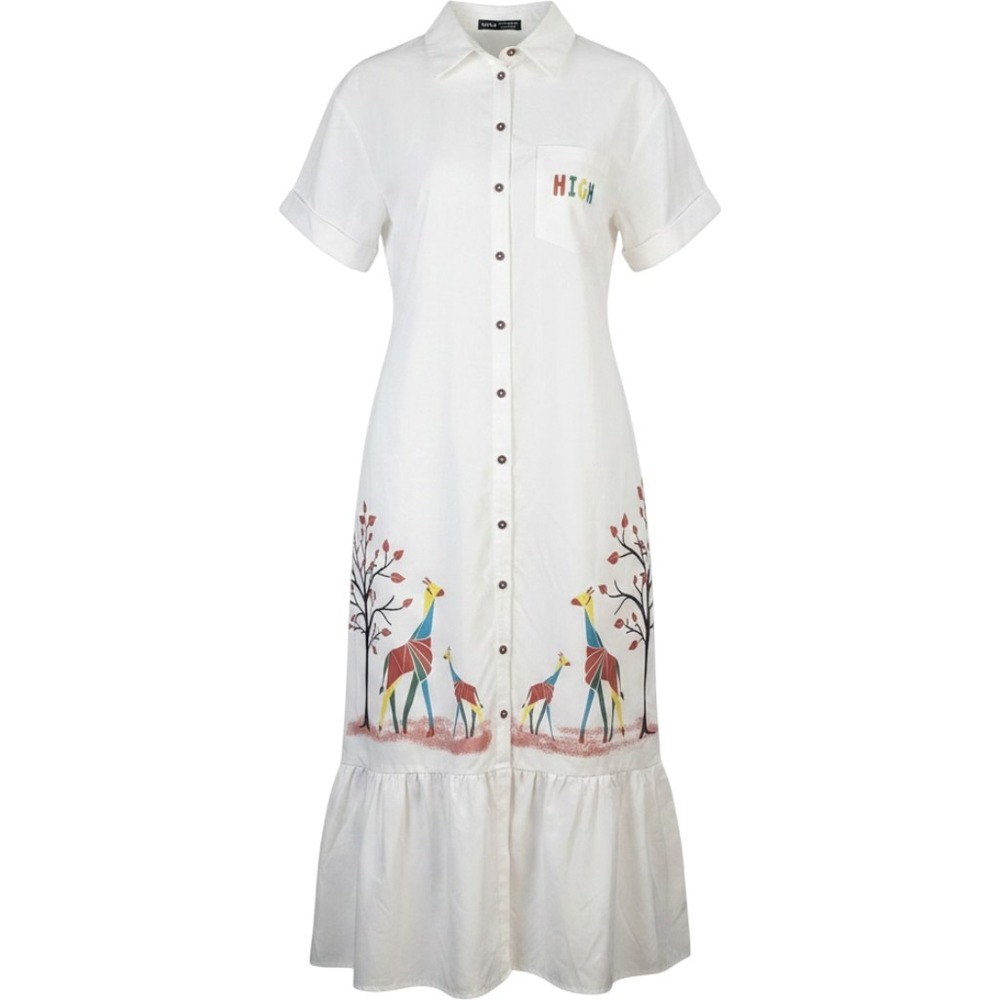 SHEIN Maxi Shirt Dress Large Animal Boho Artsy Lagenlook Whimsical